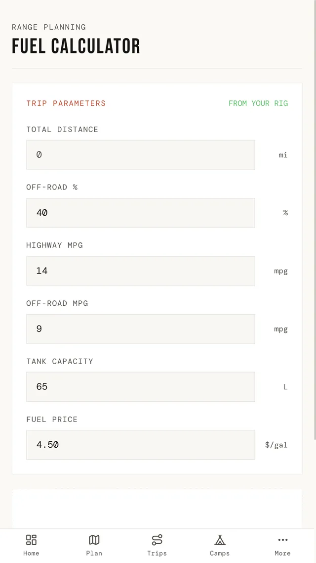 TrailSync Fuel screen