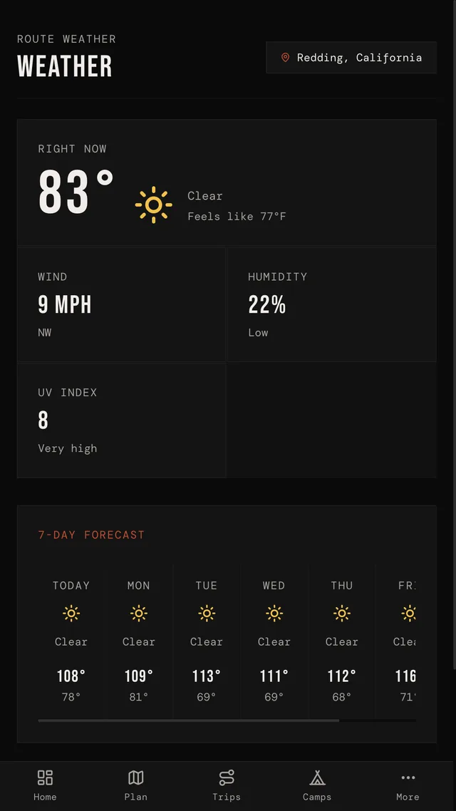 TrailSync weather and air quality screen